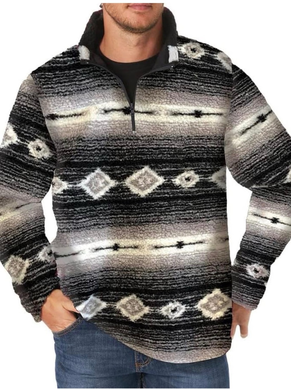 Wrangler men’s Aztec Patterned western Zip-Neck Pullover size large